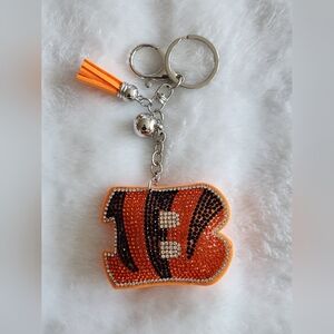 Cincinnati Bengals Orange and Black Rhinestone Keychain Bag Charm